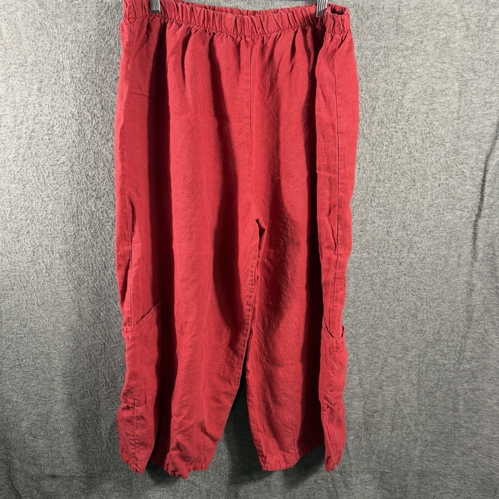 WOMENS BRYN WALKER RED 100% LINEN WIDE LEG CASBAH CROPPED LAGENLOOK PANTS XL‎